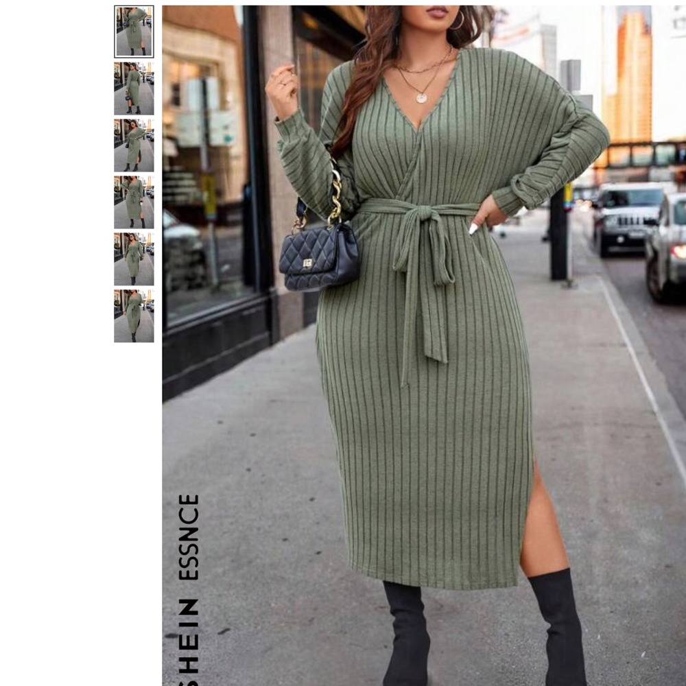 Plus Split Thigh Belted Dress - Picture 3 of 3